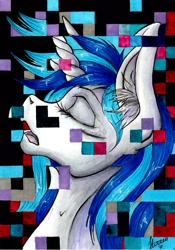 Size: 1511x2160 | Tagged: safe, artist:stirren, imported from derpibooru, dj pon-3, vinyl scratch, pony, unicorn, error, female, glitch, solo, traditional art