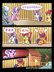 Size: 775x1024 | Tagged: safe, artist:vavacung, edit, imported from derpibooru, apple bloom, diamond tiara, scootaloo, silver spoon, sweetie belle, arin hanson face, chinese, cutie mark crusaders, defenestration, employer meme, meme, taiwan, translated in the comments, translation