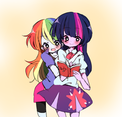 Size: 1316x1252 | Tagged: dead source, safe, artist:lotte, imported from derpibooru, rainbow dash, twilight sparkle, equestria girls, adorkable, blushing, cute, dork, female, lesbian, shipping, twidash