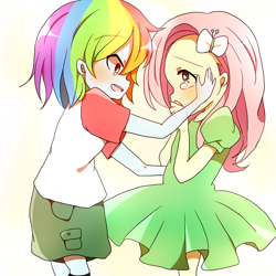 Size: 1000x1000 | Tagged: dead source, safe, artist:lotte, imported from derpibooru, fluttershy, rainbow dash, equestria girls, comforting, crying, younger