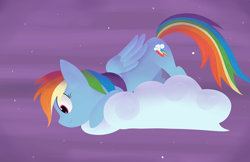 Size: 1024x663 | Tagged: safe, artist:cyrusguildart, imported from derpibooru, rainbow dash, pony, cloud, female, solo