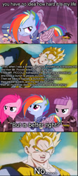 Size: 625x1404 | Tagged: safe, imported from derpibooru, maud pie, pinkamena diane pie, pinkie pie, rainbow dash, the cutie re-mark, alternate timeline, amputee, apinkalypse pie, apocalypse dash, apocalypse maud, augmented, crystal war timeline, discovery family logo, dragon ball, dragon ball z, dragonball z abridged, future gohan, prosthetic limb, prosthetic wing, prosthetics, super saiyan, torn ear