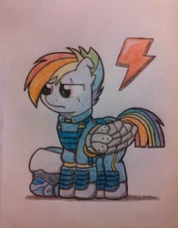Size: 480x612 | Tagged: safe, artist:ljdamz1119, imported from derpibooru, rainbow dash, the cutie re-mark, alternate timeline, apocalypse dash, clothes, crystal war timeline, female, solo, torn ear, traditional art, uniform