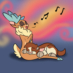 Size: 800x800 | Tagged: safe, artist:alorix, imported from derpibooru, arizona cow, velvet reindeer, cow, deer, reindeer, them's fightin' herds, arizona (tfh), cloven hooves, community related, female, lesbian, shipping, singing, velvet (tfh), velvezona, velvezona daily
