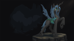 Size: 1920x1080 | Tagged: safe, artist:adidea, imported from derpibooru, queen chrysalis, changeling, changeling queen, female, raised hoof, solo, wallpaper