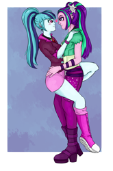 Size: 1126x1708 | Tagged: safe, artist:black-claudia, imported from derpibooru, aria blaze, sonata dusk, equestria girls, arisona, blushing, female, lesbian, shipping