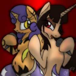 Size: 1500x1500 | Tagged: safe, artist:miniferu, imported from derpibooru, oc, oc only, oc:kaynah, oc:spring beauty, alicorn, lamia, original species, snake pony, alicorn oc, belly button, pregnant, singing