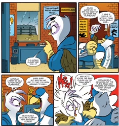 Size: 1312x1398 | Tagged: safe, artist:jay fosgitt, idw, imported from derpibooru, coach klaus, gilda, griffon, spoiler:comic, spoiler:comicff24, pun
