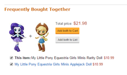 Size: 488x291 | Tagged: safe, imported from derpibooru, applejack, rarity, equestria girls, clothes, doll, equestria girls minis, female, implied rarijack, implied shipping, irl, photo, shipping joke, skirt, toy