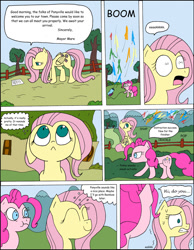 Size: 1024x1322 | Tagged: safe, artist:average-00, imported from derpibooru, fluttershy, pinkie pie, comic:opposites, comic, floppy ears, party cannon