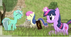 Size: 1086x568 | Tagged: safe, artist:ガラムマサラ別館, imported from derpibooru, bon bon, lyra heartstrings, sweetie drops, twilight sparkle, 3d