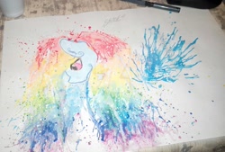 Size: 1024x693 | Tagged: safe, artist:rainbowshine94, imported from derpibooru, rainbow dash, pony, female, solo, traditional art, watercolor painting, watermark