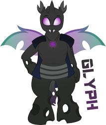 Size: 4527x5309 | Tagged: safe, artist:gray-gold, imported from derpibooru, oc, oc only, oc:glyph, anthro, changeling, unguligrade anthro, absurd resolution, male, necklace, smiling, solo