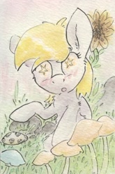 Size: 685x1037 | Tagged: safe, artist:slightlyshade, imported from derpibooru, derpy hooves, pegasus, pony, female, high, mare, mushroom, shrooms, solo, starry eyes, traditional art, wingding eyes