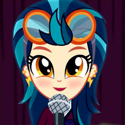 Size: 537x537 | Tagged: safe, edit, edited screencap, imported from derpibooru, screencap, indigo zap, equestria girls, friendship games, blushing, cropped, cute, female, inverted mouth, microphone, smiling, solo, zapabetes