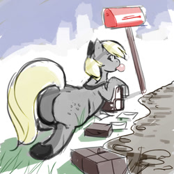 Size: 1000x1000 | Tagged: safe, artist:kevinsano, imported from derpibooru, derpy hooves, pegasus, pony, bubble butt, butt, chubby, female, looking at you, mailbag, mailmare, mare, plot, plump, solo, the ass was fat