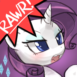 Size: 500x500 | Tagged: safe, artist:lumineko, imported from derpibooru, part of a set, rarity, pony, unicorn, avatar, cute, female, mare, open mouth, raribetes, rawr, rawrvatar, solo