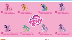 Size: 1600x900 | Tagged: safe, imported from derpibooru, coco pommel, fluttershy, pinkie pie, rainbow dash, rarity, starlight glimmer, suri polomare, twilight sparkle, alicorn, pony, female, mare, mcdonald's, mcdonald's happy meal toys, toy, twilight sparkle (alicorn)