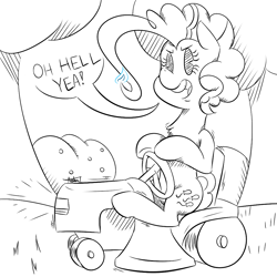 Size: 1000x1000 | Tagged: safe, artist:hellhounds04, imported from derpibooru, pinkie pie, earth pony, pony, female, lawn mower, sketching, solo