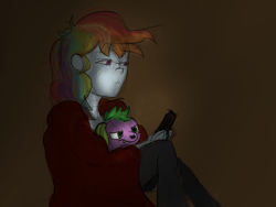 Size: 800x600 | Tagged: safe, artist:steadfast hoof, imported from derpibooru, rainbow dash, spike, dog, equestria girls, blanket, cuddling, daily doodle spikedash prompt, female, humanized, male, phone, rainbowspike, shipping, snuggling, spike the dog, straight