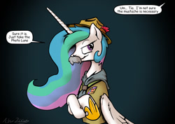 Size: 1280x904 | Tagged: safe, artist:shieltar, imported from derpibooru, princess celestia, princess luna, boy scout, female, moustache, offscreen character, robert baden-powell, scout, scout uniform, solo