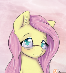 Size: 1050x1150 | Tagged: safe, artist:alasou, imported from derpibooru, part of a set, fluttershy, bust, female, glasses, looking at you, patreon, patreon logo, portrait, smiling, solo