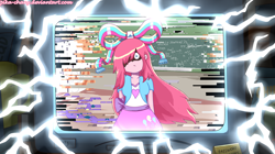 Size: 1280x715 | Tagged: safe, artist:pika-chany, imported from derpibooru, pinkie pie, human, equestria girls, computer, crossover, error, female, giffany, glitch, gravity falls, pinkamena diane pie, solo, soos and the real girl, this will end in cupcakes