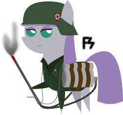 Size: 5500x5170 | Tagged: safe, artist:facelesssoles, imported from derpibooru, maud pie, absurd resolution, female, flamethrower, flammenwerfer, nazi, pointy ponies, solo, swastika, weapon