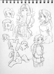 Size: 720x983 | Tagged: safe, artist:asprin white rabbit, imported from derpibooru, fluttershy, human, armpits, female, humanized, monochrome, sketch dump, solo, traditional art