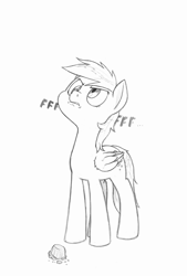 Size: 1374x2030 | Tagged: safe, artist:trickydick, imported from derpibooru, derpy hooves, pegasus, pony, angry, female, fffuuuuu, food, mare, monochrome, muffin, rage, solo
