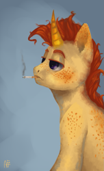 Size: 623x1024 | Tagged: safe, artist:domidelance, imported from derpibooru, oc, oc only, cigarette, smoking, solo, uncanny valley, wat