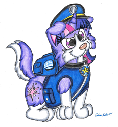 Size: 1290x1395 | Tagged: safe, artist:silversimba01, imported from derpibooru, twilight sparkle, collie, dog, chase (paw patrol), clothes, fanart, female, parody, paw patrol, solo, species swap, twilight barkle, uniform