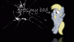 Size: 3000x1700 | Tagged: safe, artist:chaz1029, artist:nanolotl, imported from derpibooru, derpy hooves, pegasus, pony, broken glass, female, fourth wall destruction, hole, mare, quote, reflection, solo, vector, wallpaper