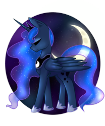 Size: 1024x1229 | Tagged: safe, artist:icysartwork, imported from derpibooru, princess luna, crescent moon, eyes closed, female, solo, transparent moon