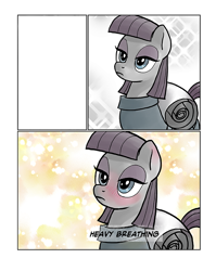 Size: 664x833 | Tagged: safe, artist:pencils, edit, imported from derpibooru, maud pie, earth pony, pony, comic:anon's pie adventure, blushing, comic, exploitable meme, female, heavy breathing, maud spies something hard, meme, solo, template