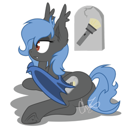 Size: 1600x1600 | Tagged: safe, artist:dr-whiskey, artist:mr-chaoz, imported from derpibooru, oc, oc only, oc:graveyard shift, bat pony, pony, butt, plot, prone, solo