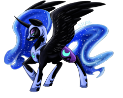 Size: 1024x819 | Tagged: safe, artist:commander booty call, artist:slime-tiger, imported from derpibooru, nightmare moon, alicorn, pony, female, grin, simple background, smiling, solo, spread wings, transparent background