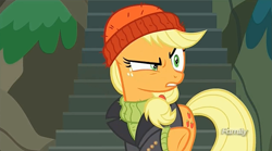 Size: 1269x707 | Tagged: safe, imported from derpibooru, screencap, applejack, pony, ppov, captain jackbeard, discovery family logo, female, mare, solo