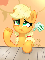 Size: 860x1150 | Tagged: safe, artist:joakaha, imported from derpibooru, applejack, where the apple lies, dialogue, female, solo, speech bubble, teenage applejack, younger