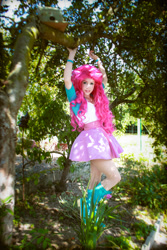 Size: 600x900 | Tagged: safe, artist:clefchan, imported from derpibooru, pinkie pie, human, equestria girls, boots, clothes, cosplay, costume, irl, irl human, photo, skirt, solo
