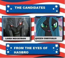 Size: 614x550 | Tagged: safe, imported from derpibooru, queen chrysalis, 2016 us presidential election, clash of hasbro's titans, hasbro, megatron, rivalry, transformers, transformers prime