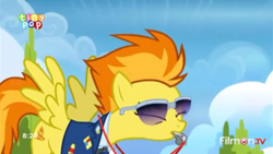 Size: 960x540 | Tagged: safe, imported from derpibooru, screencap, spitfire, pony, top bolt, aviator glasses, aviator sunglasses, blowing, drill sergeant, female, mare, solo, sunglasses, whistle, whistle necklace