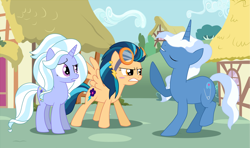 Size: 2700x1600 | Tagged: safe, artist:luckyclau, imported from derpibooru, indigo zap, pokey pierce, sugarcoat, pegasus, pony, unicorn, equestria girls, equestria girls ponified, female, male, mare, ponified, stallion