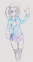 Size: 1511x2797 | Tagged: safe, artist:elgatosabio, imported from derpibooru, trixie, equestria girls, clothes, female, hoodie, skirt, socks, solo, thigh highs, thighs, traditional art
