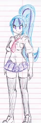 Size: 767x2266 | Tagged: safe, artist:elgatosabio, imported from derpibooru, sonata dusk, equestria girls, clothes, converse, female, lined paper, school uniform, shirt, shoes, skirt, sneakers, socks, solo, thigh highs, traditional art, zettai ryouiki