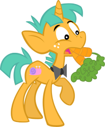 Size: 2074x2520 | Tagged: safe, artist:chromadancer, imported from derpibooru, snails, unicorn, the show stoppers, bowtie, carrot, colt, food, male, simple background, solo, transparent background, vector