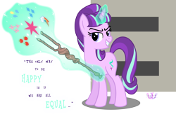 Size: 10197x6634 | Tagged: safe, artist:meganlovesangrybirds, imported from derpibooru, starlight glimmer, pony, unicorn, the cutie map, spoiler:s05, absurd resolution, applejack's cutie mark, cutie mark, cutie mark theft, equal, equality, female, fluttershy's cutie mark, magic, magic aura, mare, pinkie pie's cutie mark, rainbow dash's cutie mark, rarity's cutie mark, s5 starlight, simple background, solo, staff, staff of sameness, telekinesis, transparent background, twilight's cutie mark, vector