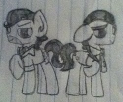Size: 687x569 | Tagged: safe, artist:thefanficfanpony, imported from derpibooru, doctor caballeron, filthy rich, pony, brothers, duo, grayscale, lined paper, monochrome, traditional art
