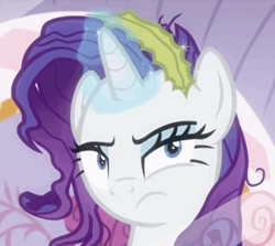 Size: 447x399 | Tagged: safe, imported from derpibooru, screencap, rarity, pony, unicorn, ppov, cropped, female, frown, looking at you, mare, mirror, reaction image, reflection, seaweed, solo, unamused