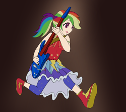 Size: 600x531 | Tagged: safe, artist:icesticker, imported from derpibooru, rainbow dash, equestria girls, legend of everfree, 45 minute art challenge, clothes, crystal gala, dress, female, guitar, human coloration, solo